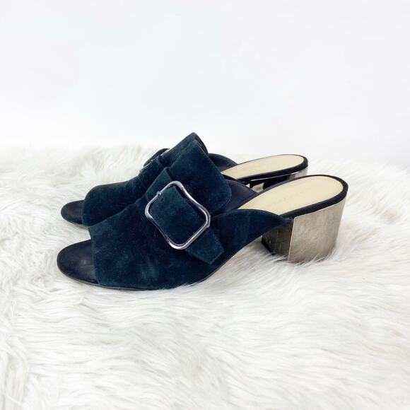 Marc Fisher 9 M Womens Black Suede Rima Buckle Slide Mule Mirror Heels Sandals - Picture 5 of 13